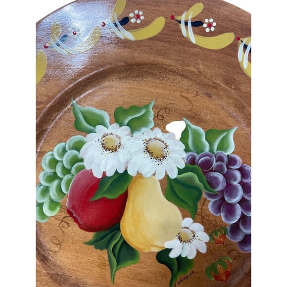 Vintage Retro Hand-painted Floral & Fruit Plate signed by artist - Picture 2 of 6
